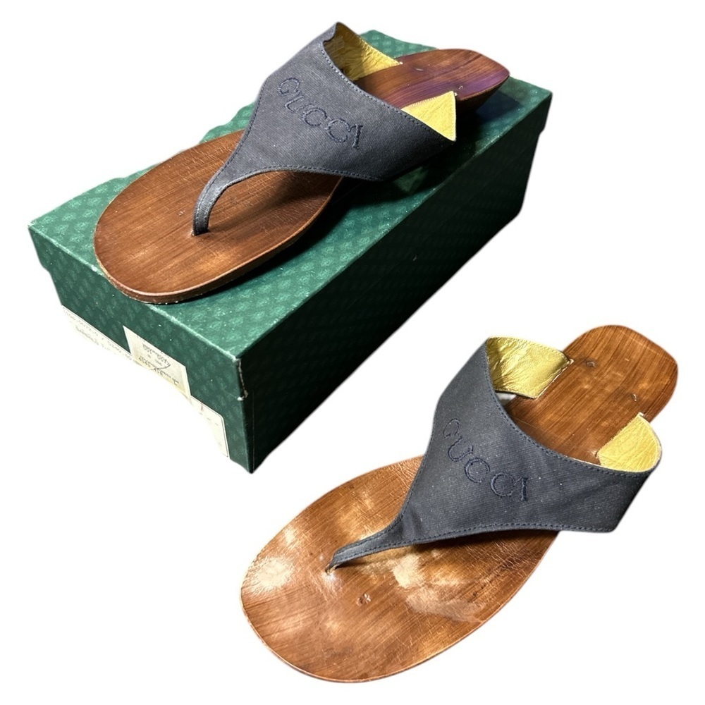 Gucci Black and Brown Thong Sandals